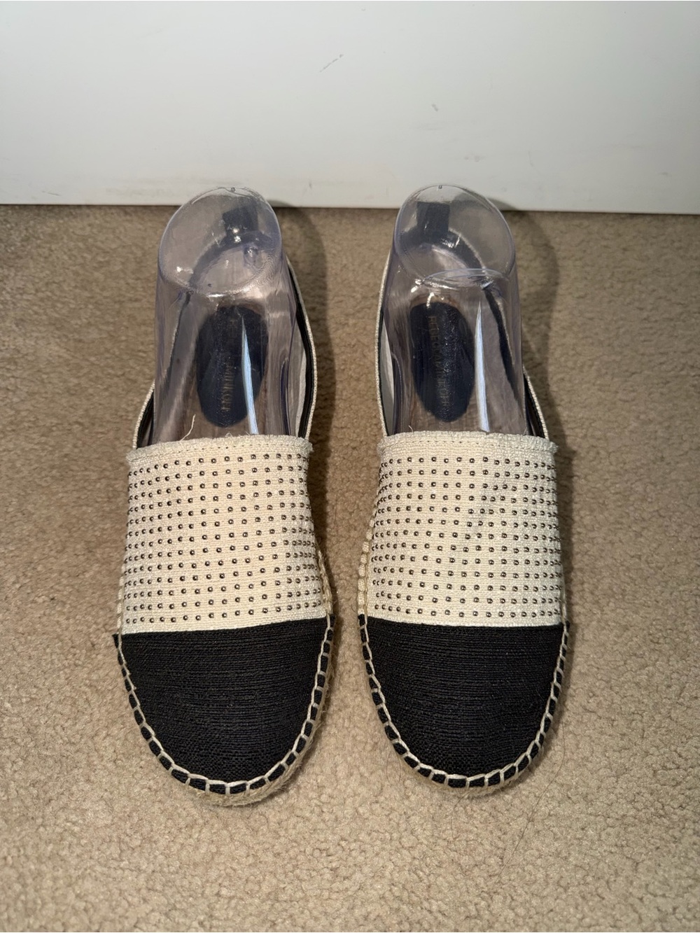 Rebecca Minkoff Espadrille Flats 8.5 Black Cream Studded Slip On Shoes